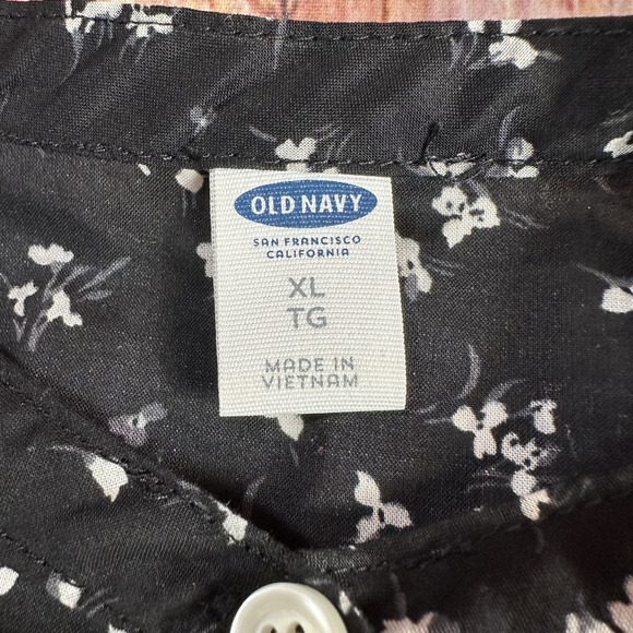 Old Navy Size X Large Black White Floral Cap Sleeve Ruffle Button Shirt Dress - Picture 7 of 9